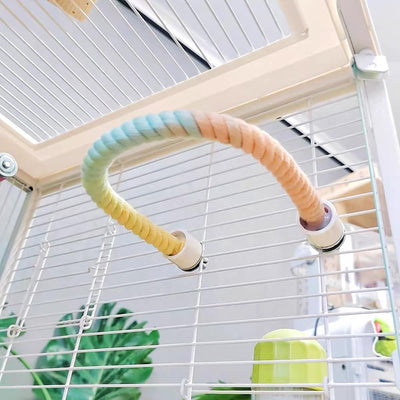 Bright green 150cm spiral rope bird perch with a metal clip, designed for climbing and perching in bird cages. - Image 7