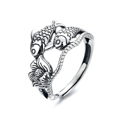 Anillo de Loto Koi de la Suerte - Diseño Étnico Hueco Personalizado para Mujer - Image 5