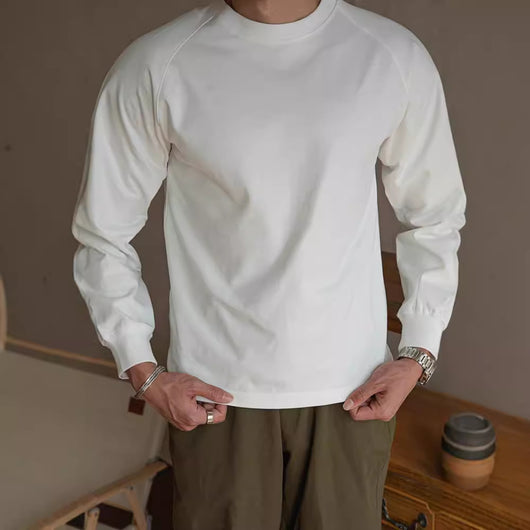 Camisa Raglan Vintage de Algodón para Hombre - Manga Larga Otoño