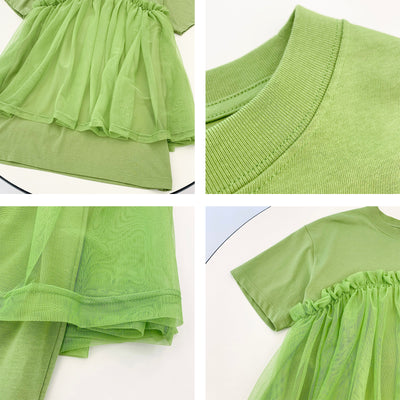 Vestido Mini Verde con Detalles de Tul y Diseño T-shirt - Image 15