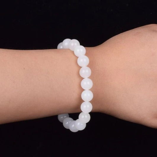 Pulsera de Jade Blanco Hotan con Cuentas Redondas de Grasa de Cabra