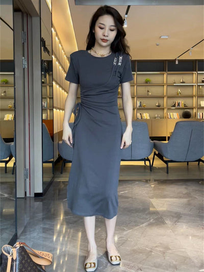 Vestido Camiseta Larga con Corte en Cintura y Cordón Ajustable para Mujer - Image 7