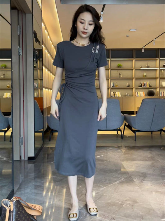 Vestido Camiseta Larga con Corte en Cintura y Cordón Ajustable para Mujer - Image 7