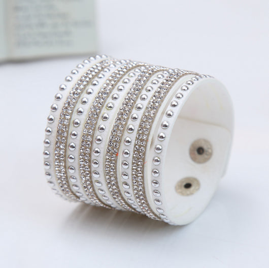 Pulsera de Cuero Flanela con Diamantes Brillantes