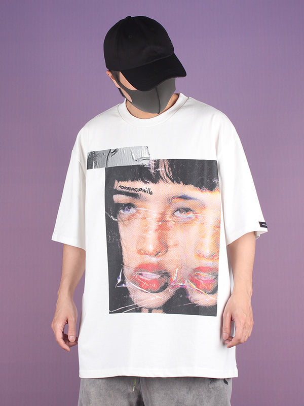 Camiseta Suelta Retro Funeral con Estampado de Retrato - Estilo Trendy de Marca - Image 5