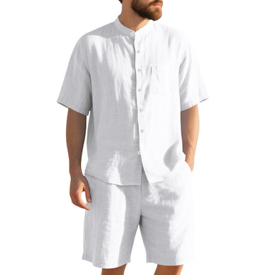 Traje de Lino Americano para Hombre - Dos Piezas Cuello Mao Playa Verano - Image 3