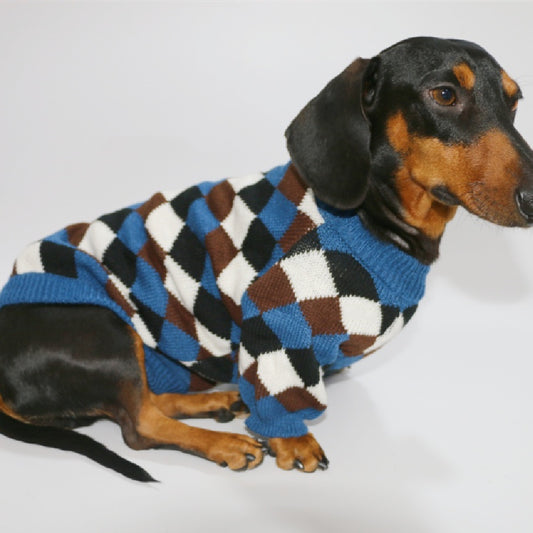 Suéter Rombos para Mascotas - Abrigo Azul Café para Perros y Gatos