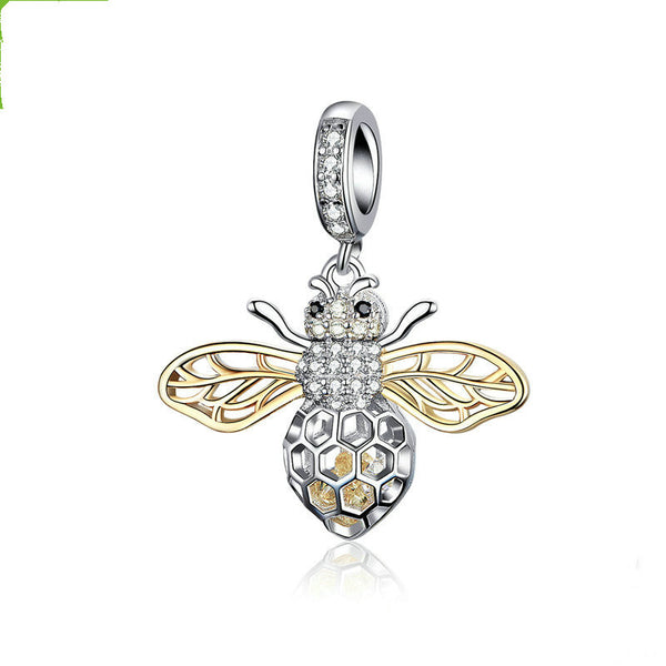 Dije de Plata Esterlina Abeja Chapada en Oro Blanco - Image 5