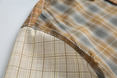Camisa de Manga Larga Estilo Retro Americano con Costuras Irregulares y Cuadros Contrastados - Image 14