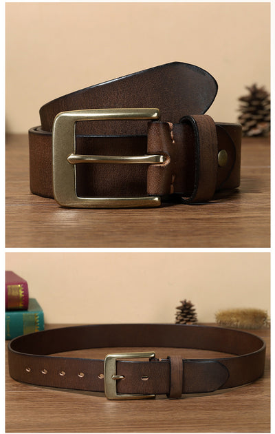 Cinturón de Cuero Genuino para Hombre con Hebilla Retro de Cobre Puro Artesanal - Image 14