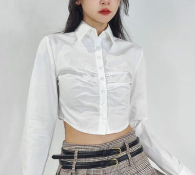 Blusa Blanca Plisada Ajustada para Mujer - Image 7
