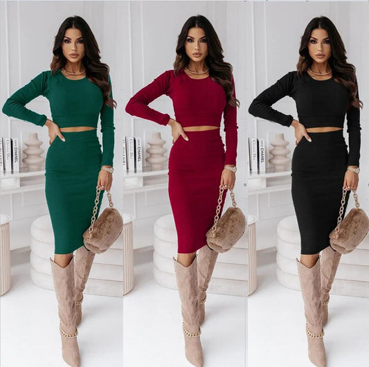 Conjunto Elegante Otoño-Invierno: Vestido Midi Falda Sastre