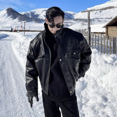 Abrigo de Cuero Piloto Forrado Térmico para Hombre - Talla Grande Invierno