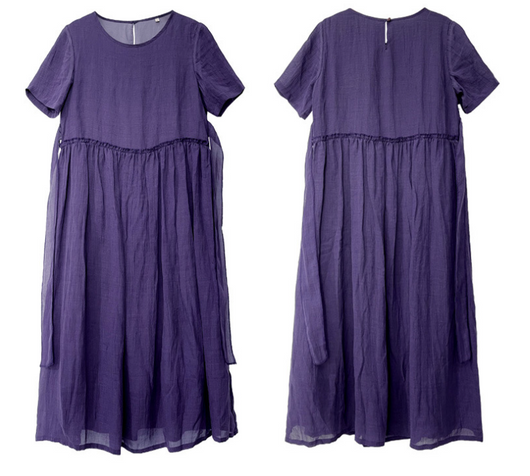 Vestido de Ramio para Mujer con Cuello Redondo y Mangas Cortas con Encaje - Image 12
