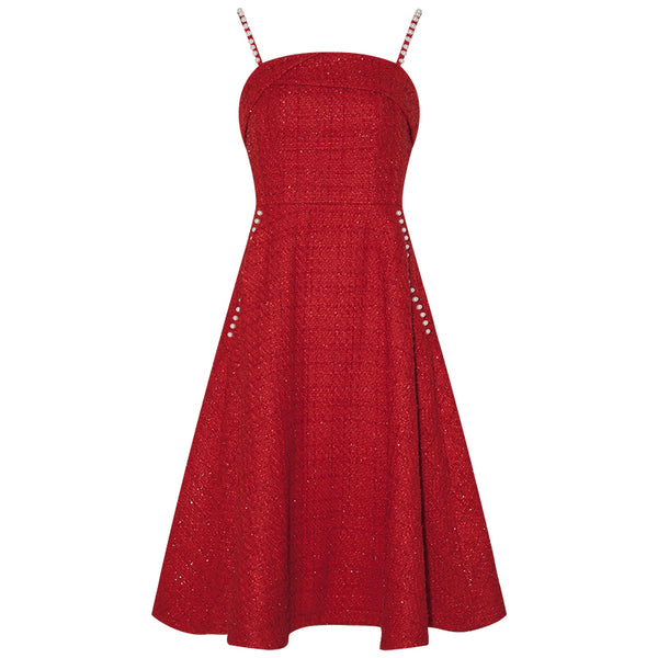 Vestido Tweed Perla con Tirante Retro para Mujer - Image 3