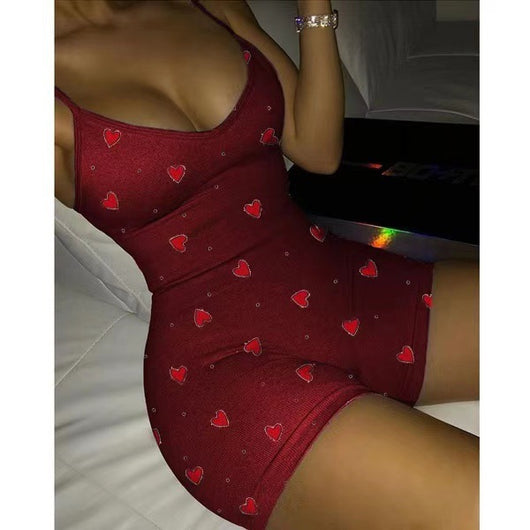 Jumpsuit Casual con Escote V y Estampado Corazón Durazno para Mujer - Image 4
