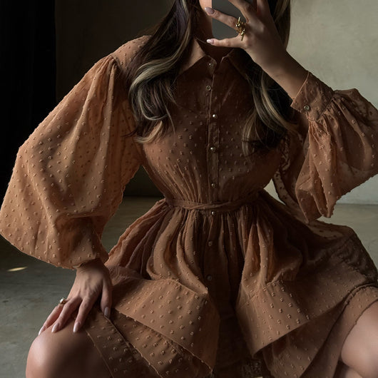 Vestido Camisero Elegante con Cinturón y Botones - Image 24