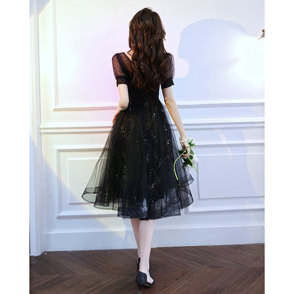 Vestido de Fiesta Mini Encaje Negro Brillante