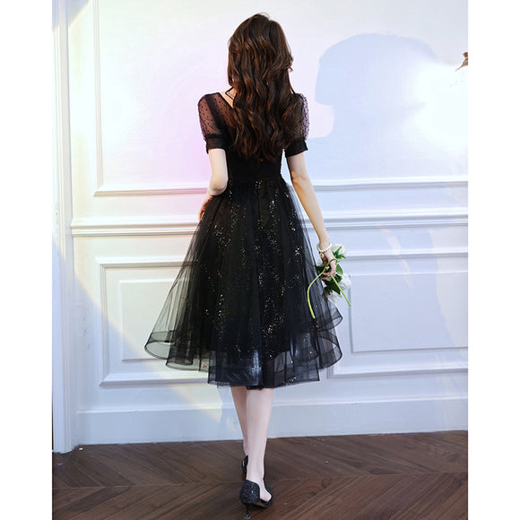 Vestido de Fiesta Mini Encaje Negro Brillante