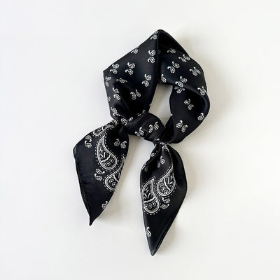 Pañuelo de Seda Estampado Paisley Negro - Cinturón Decorativo y Banda para Cabello - Image 37