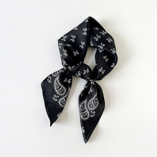 Pañuelo de Seda Estampado Paisley Negro - Cinturón Decorativo y Banda para Cabello - Image 37