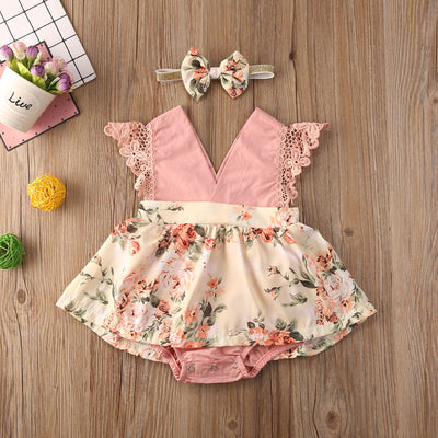 Enterizo Floral Princesa para Bebé Niña con Encaje y Diadema - Image 9