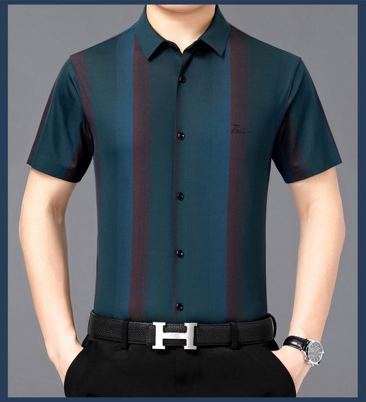 Camisa Casual de Hombre Verano Rayas Contraste Suelta - Image 2
