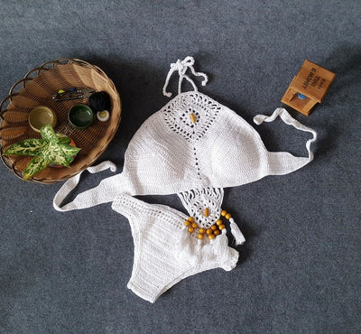 Bikini Tejido a Mano con Borlas - Traje de Baño Crochet Artesanal para Playa - Image 4