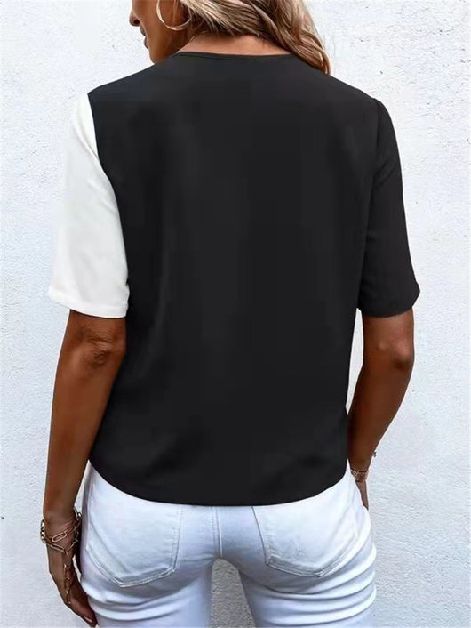 Blusa Elegante de Chifón con Contraste y Manga Corta para Mujer - Image 15