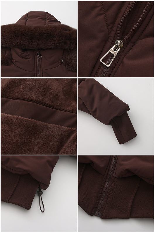 Chaqueta de Algodón Corta con Capucha y Cuello de Pelaje para Mujer - Image 20