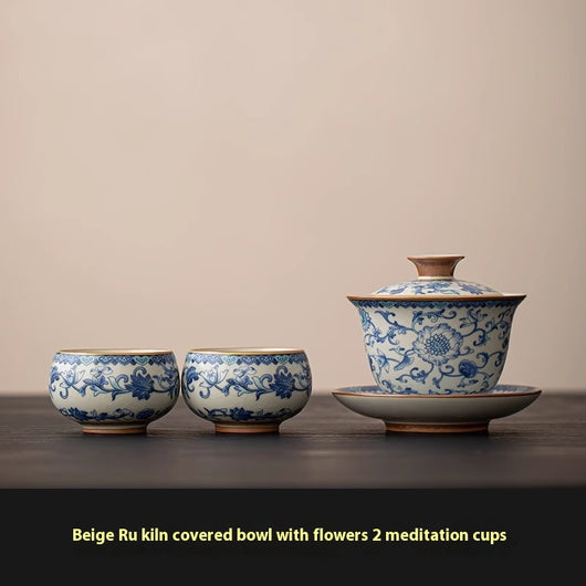 Juego de Taza Gaiwan Ru Ware Azul y Blanco - Té Tradicional Chino - Image 9