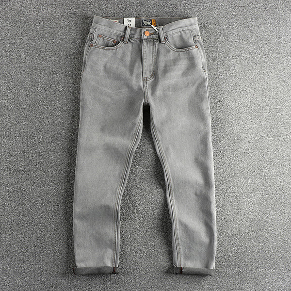 Jeans Gris Cemento Desgastado Estilo Retro para Hombre