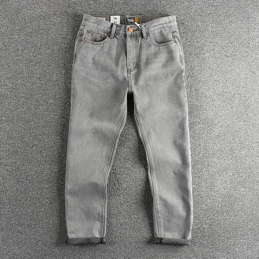 Jeans Gris Cemento Desgastado Estilo Retro para Hombre
