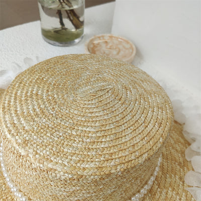 Sombrero de Paja Plano con Encaje de Perlas para Mujer - Image 15