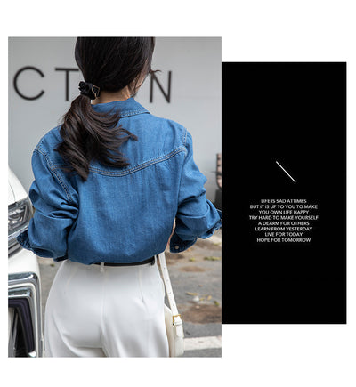 Camisa Denim Retro Azul - Prenda Versátil de Manga Larga - Image 8