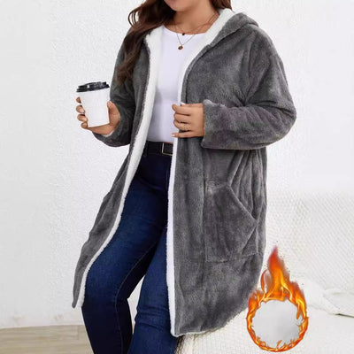 Cardigan Hoodie Peluche Largo - Abrigo Cómodo de Manga Larga