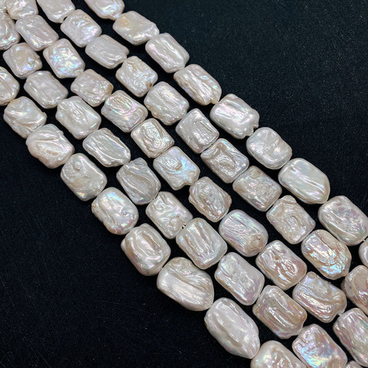 Collar de Perlas de Agua Dulce Rectangulares 14mm con Brillo Intenso