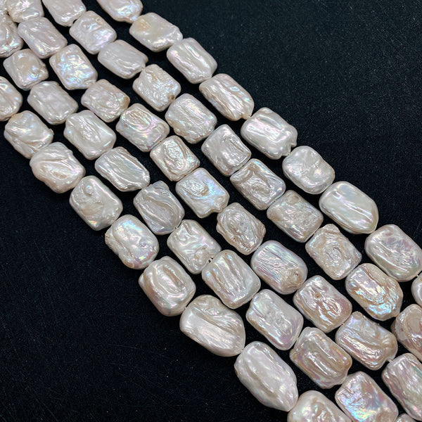 Collar de Perlas de Agua Dulce Rectangulares 14mm con Brillo Intenso