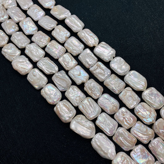 Collar de Perlas de Agua Dulce Rectangulares 14mm con Brillo Intenso