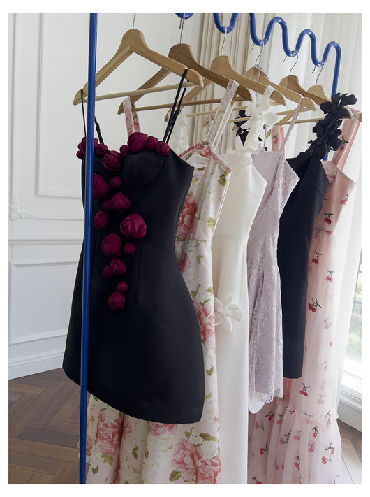 Falda Suspender Estilo Socialité Francesa con Cintura Ajustada y Flores - Image 17