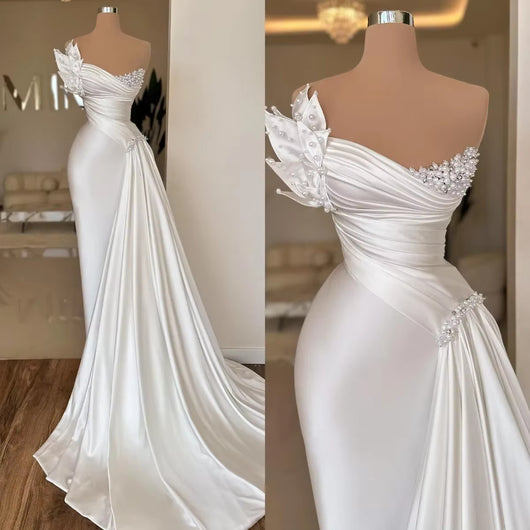 Vestido de Novia Satinado Blanco Elegante Ligero y Fluido - Image 11