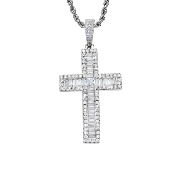 Dije Cruz de Cobre con Circonita Incrustada - Collar de Fe