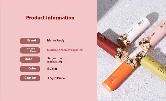 Kit de 5 Labiales Macaron Diamond Velvet - Colores Intensos y Larga Duración - Image 9