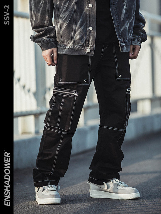 Pantalones Cargo Deconstruidos de Pierna Ancha para Hombre - Image 12