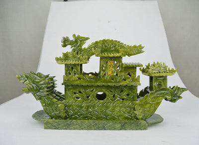 Barco Dragón de Jade Natural 38cm - Decoración de Lujo Navegación Tranquila - Image 3