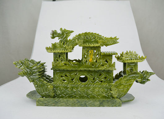 Barco Dragón de Jade Natural 38cm - Decoración de Lujo Navegación Tranquila - Image 3