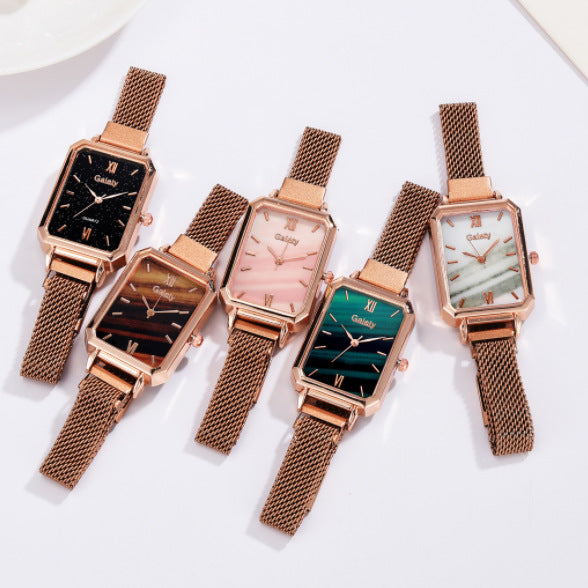 Reloj Cuadrado para Mujer Verde Malaquita con Temperamento Retro