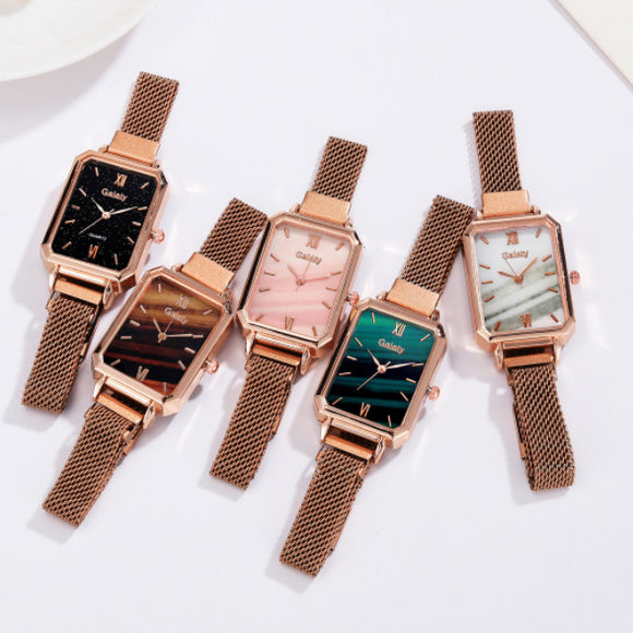 Reloj Cuadrado para Mujer Verde Malaquita con Temperamento Retro