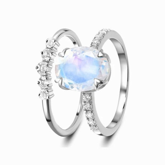 Anillo de Plata 925 con Piedra de Luna Ovalada Doble Capa para Mujer - Image 3