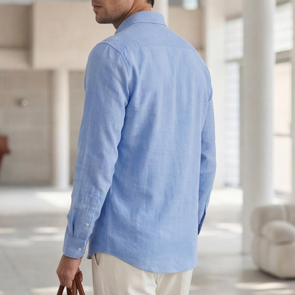 Camisa Casual de Manga Larga en Colores Sólidos - Transpirable y Cómoda